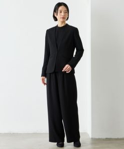 AIMER セットアップ 「喪服・礼服・WEB限定」Vネックノーカラージャケット・プチハイネックブラウス・ワイドパンツ 3点セット ブラックフォーマルアンサンブル